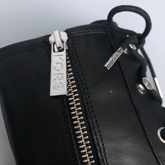 Michael Kors Anaka Black Leather Combat Platform Boots with Chrome MK - Picture 9 of 12